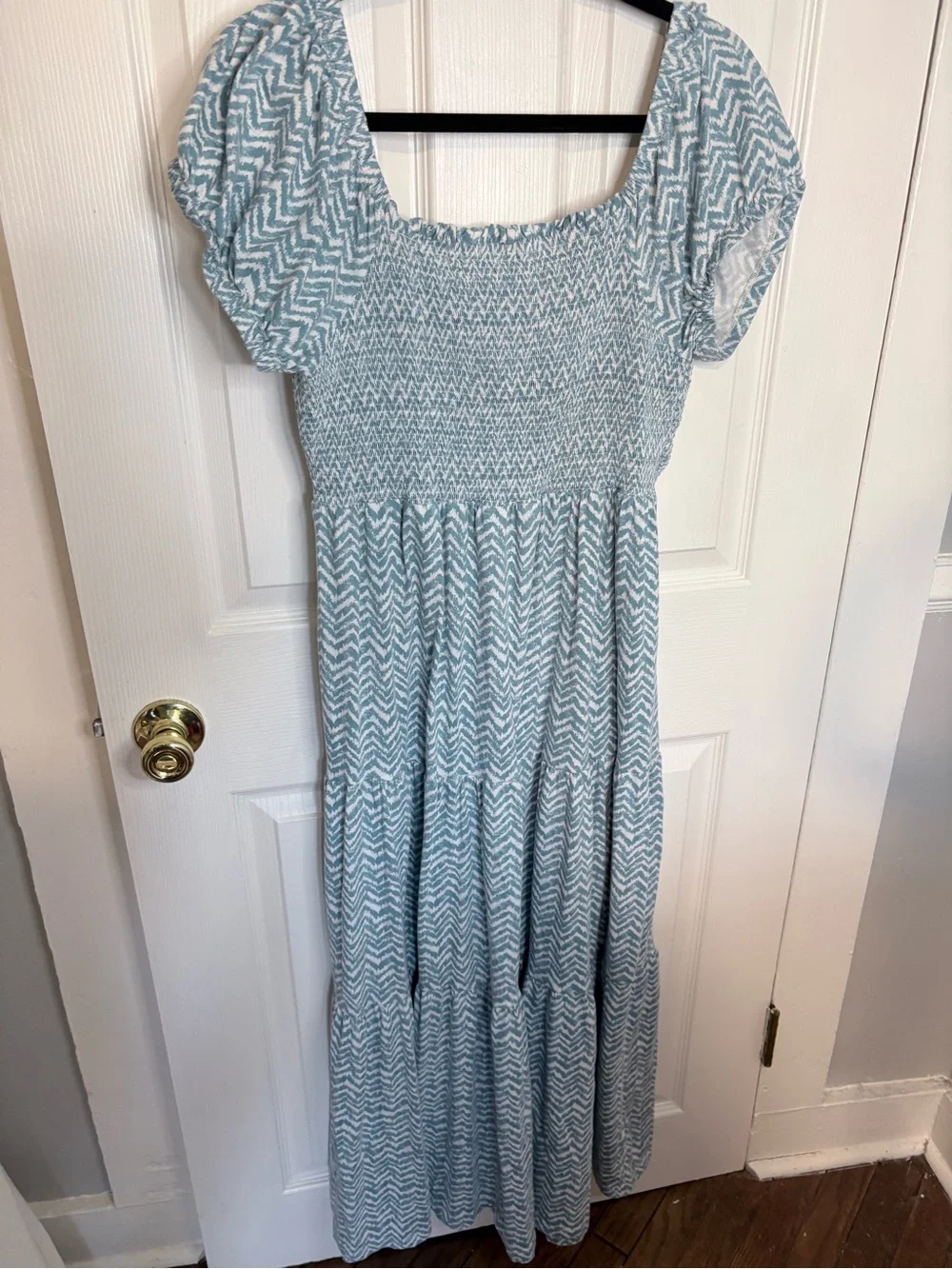 Daily Practice by Anthropologie Blue & White Smocked Tiered Maxi Dress XL - Picture 7 of 10